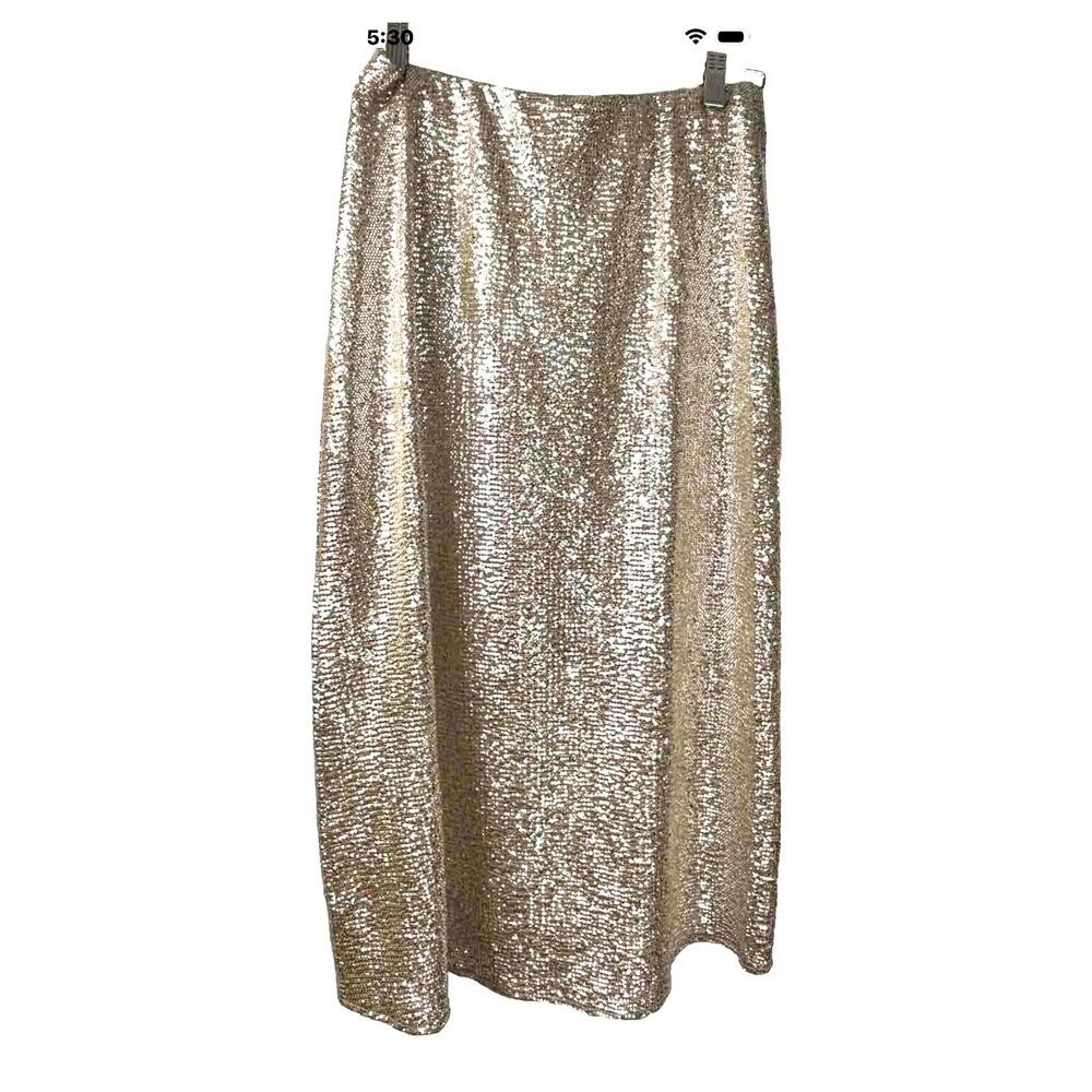 Show Me Your Mumu Metallic Midi Dolly Skirt Gold Confetti Foil Stretch USA Small